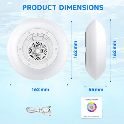 Floating Pool Speaker with Colorful Lights, IPX7 Waterproof, Wireless Bluetooth, Built-In Mic, Surround Sound, for Outdoor Use and Hot Tubs