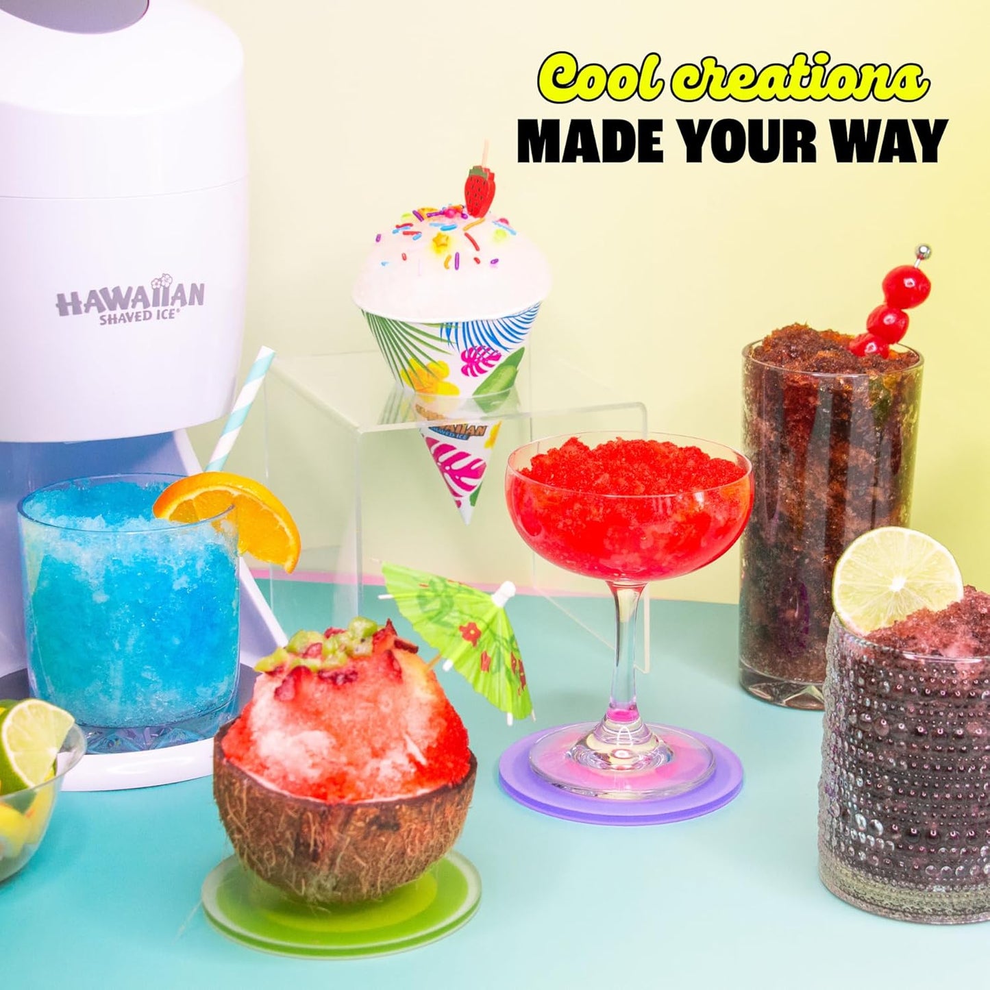 S900A Snow Cone and Shaved Ice Machine with 2 Reusable Plastic Ice Mold Cups, Non-Slip Mat, Instruction Manual, 1-Year Manufacturer’S Warranty, 120V, White | Ice Shaver & Snow Cone Machine, Snowcone and Slushie Maker, 2 Reusable Cups, 120V