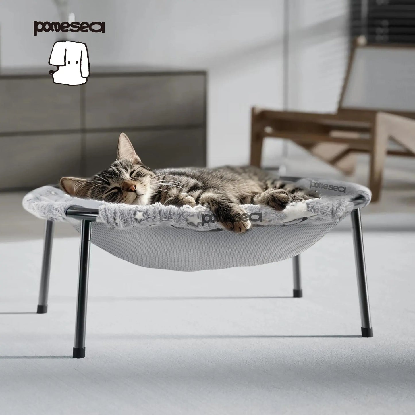 POMESEA Desk & Floor Cat Hammock,Soft Elevated Pet Bed for Dogs & Cats, Glow in the Dark,Napping Spot,Raised Cozy Hammock,Cat Lounge Furniture