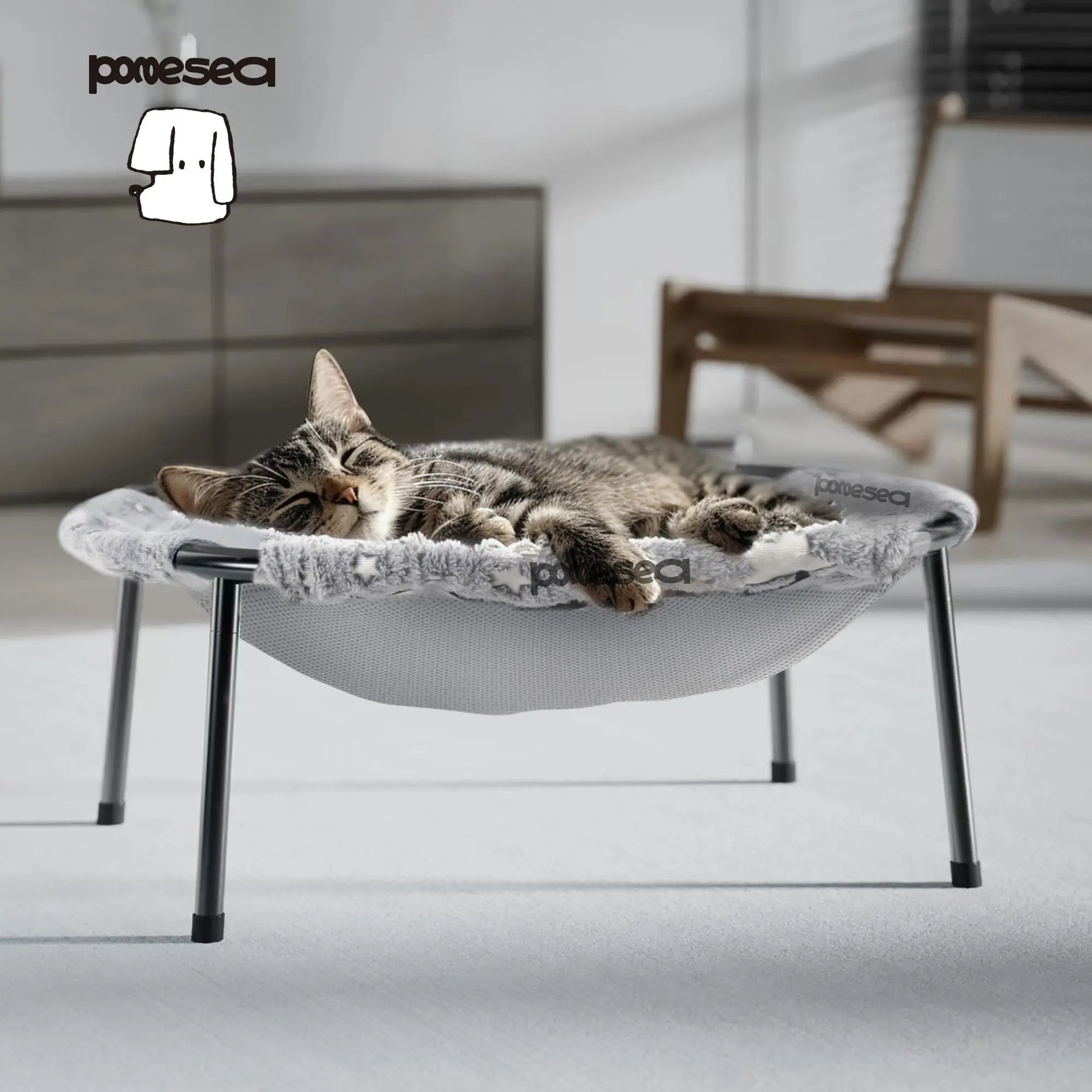 POMESEA Desk & Floor Cat Hammock,Soft Elevated Pet Bed for Dogs & Cats, Glow in the Dark,Napping Spot,Raised Cozy Hammock,Cat Lounge Furniture