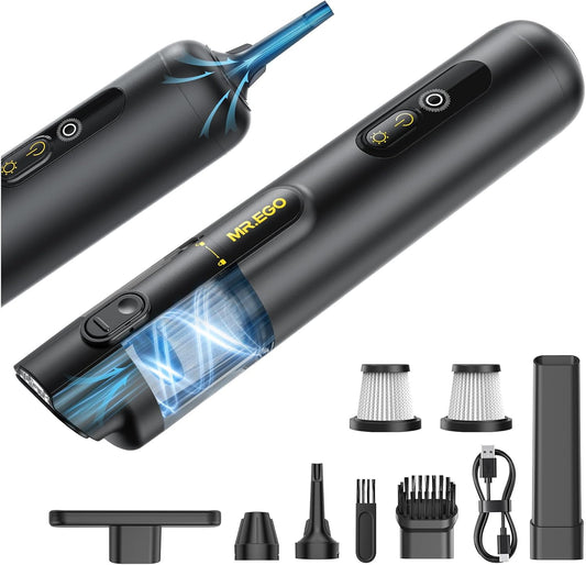 Car Vacuum Portable Cordless, 26000Pa High-Power Handheld Vacuum & Air Duster with Brushless Motor, Multi-Nozzles, Green LED Light & Washable Filter for Car, Home, Office Desk & Keyboards