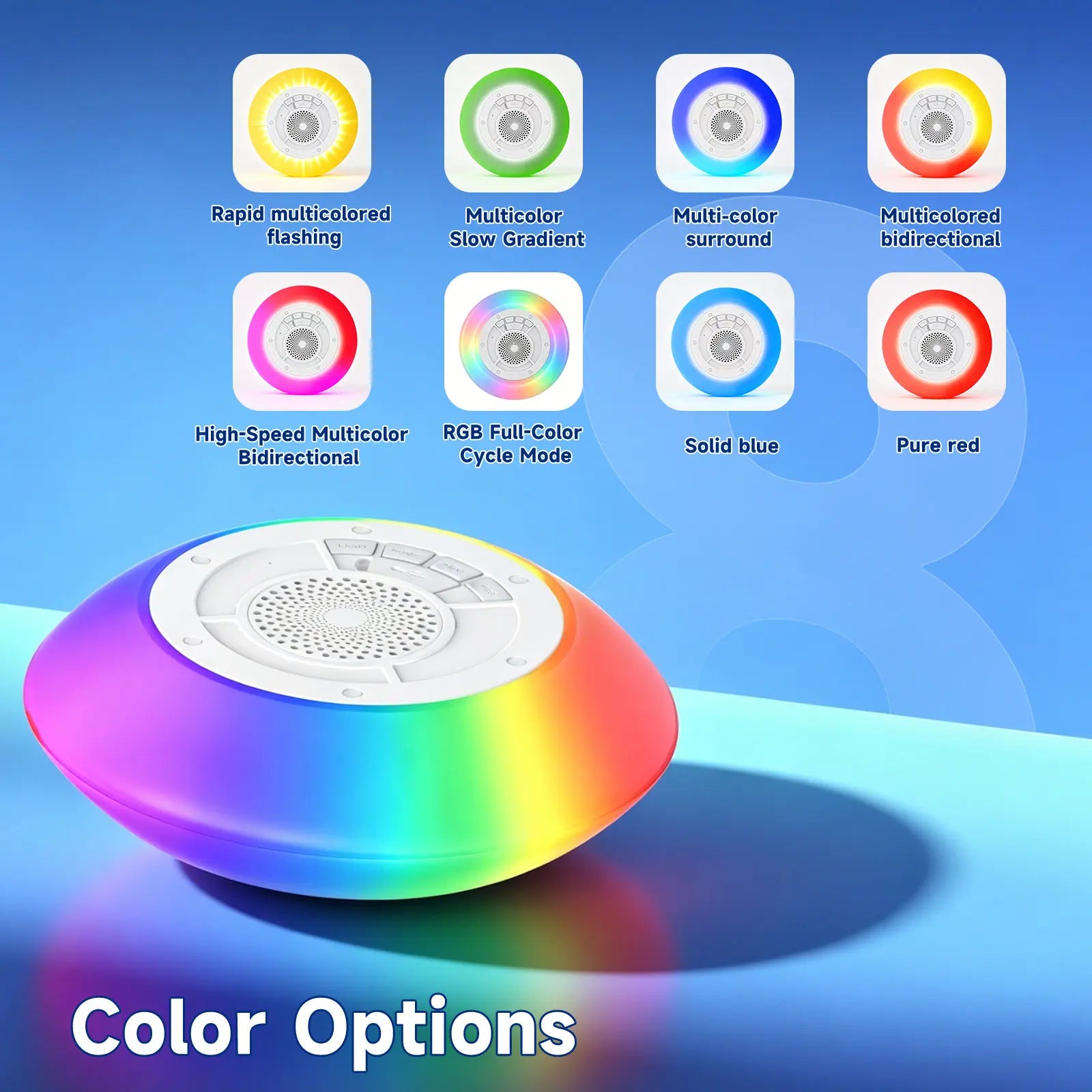 Floating Pool Speaker with Colorful Lights, IPX7 Waterproof, Wireless Bluetooth, Built-In Mic, Surround Sound, for Outdoor Use and Hot Tubs